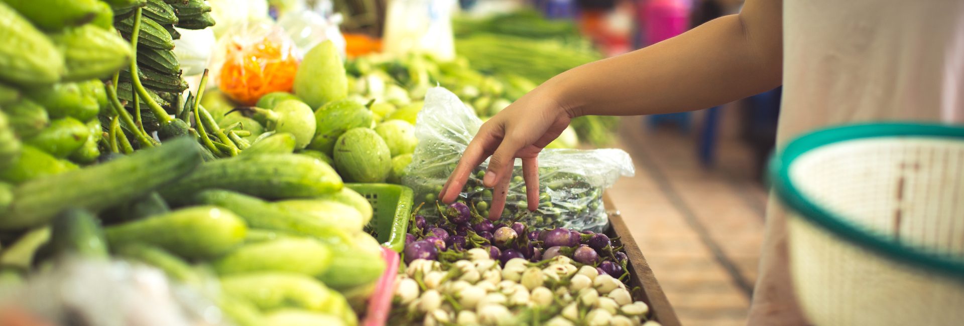 woman shopping organic veggies and fruits